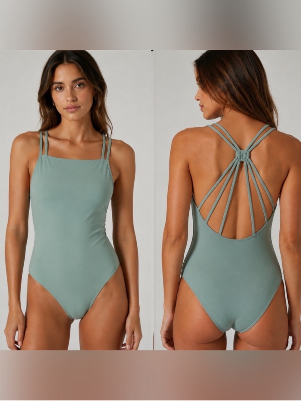 Unsubscribed Strappy Back One-Piece Swimsuit in Sage - New